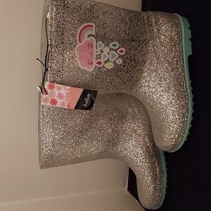 NWT Chatties Glitter Gray w Rainbow Child Sz 2/3  Rain/Snow Boots